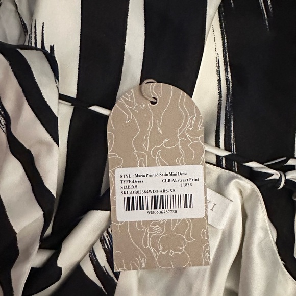 Meshki nwt abstract black white long sleeve satin mini dress XS - Picture 4 of 4